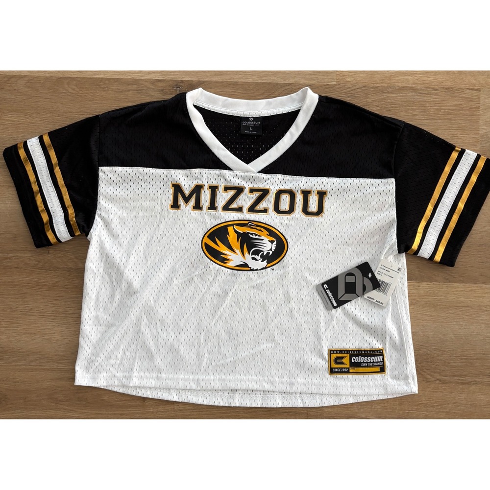 NWT Women's Colosseum Mizzou Missouri Tigers Crop Top Jersey - Large-White/Black